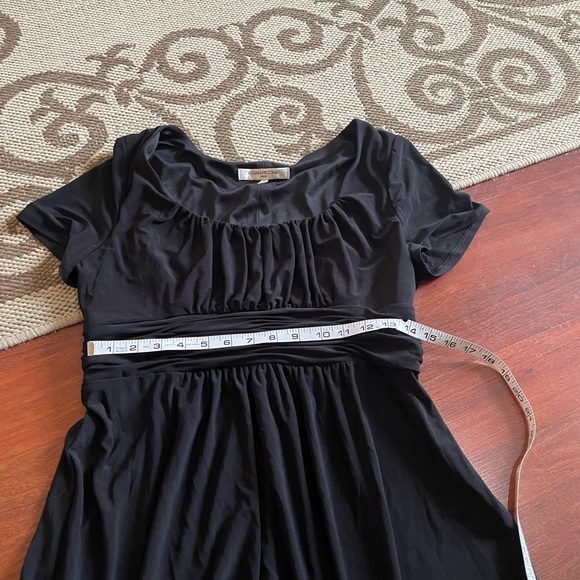 Evan Picone Black Dress Gathered Waist Scoop Neck Short Sleeve Size 14 spandex - Picture 9 of 14